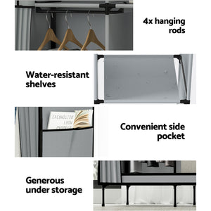 Large Portable Clothes Closet | Wardrobe with Shelf | Grey
