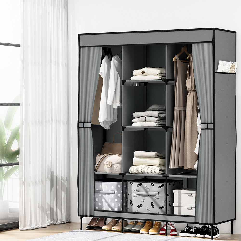 Large Portable Clothes Closet | Wardrobe with Shelf | Grey