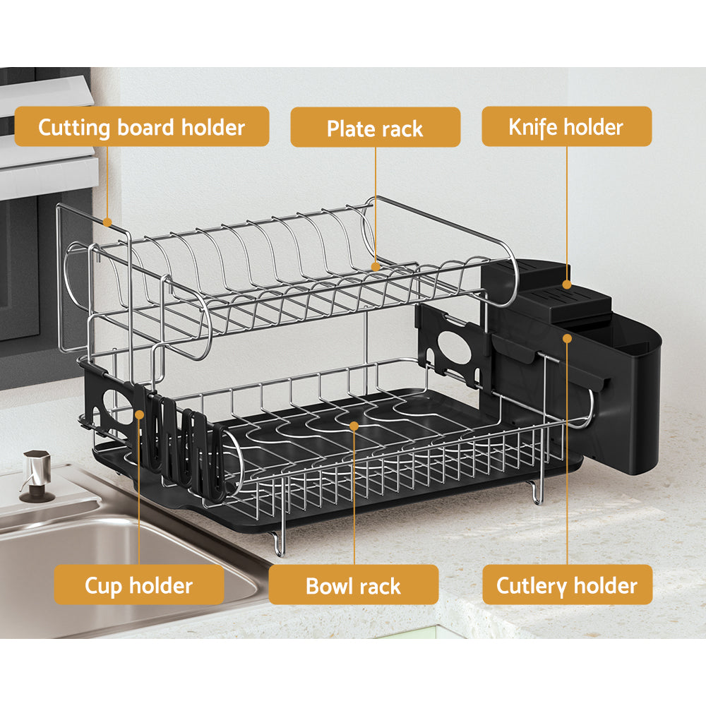 Cefito | Dish Rack | Drying Drainer | Cup Holder Cutlery Tray | Kitchen Organiser | 2-Tier