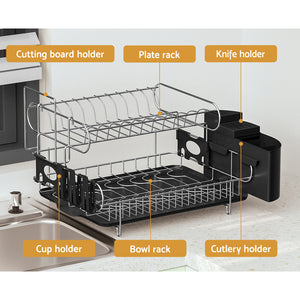 Cefito | Dish Rack | Drying Drainer | Cup Holder Cutlery Tray | Kitchen Organiser | 2-Tier