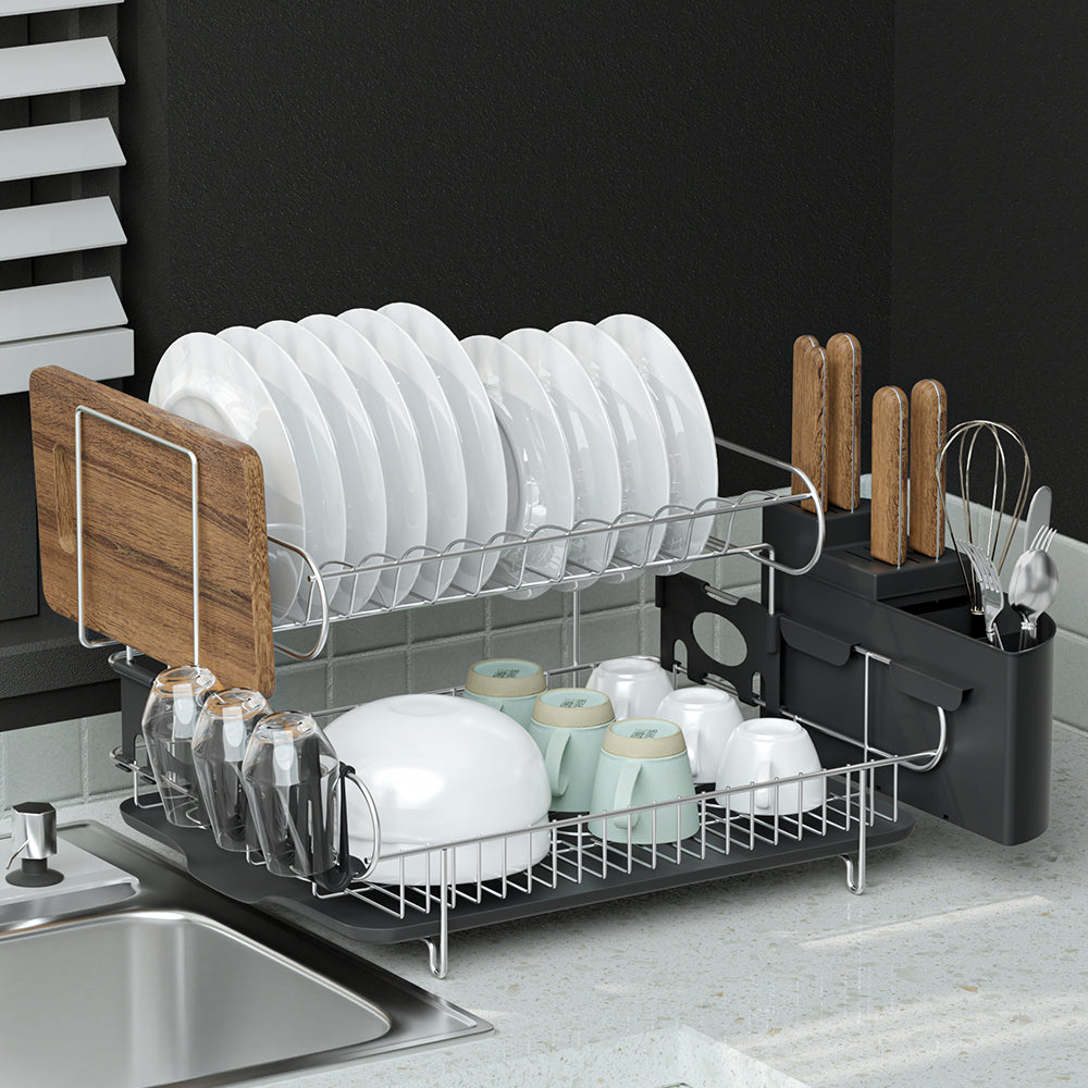 Cefito | Dish Rack | Drying Drainer | Cup Holder Cutlery Tray | Kitchen Organiser | 2-Tier