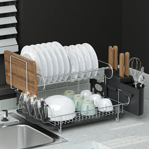 Cefito | Dish Rack | Drying Drainer | Cup Holder Cutlery Tray | Kitchen Organiser | 2-Tier