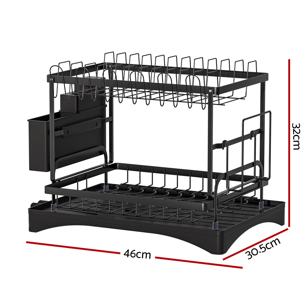 Cefito Dish Rack | Expandable Drying Drainer | Cutlery Holder Tray | Kitchen | 2 Tiers