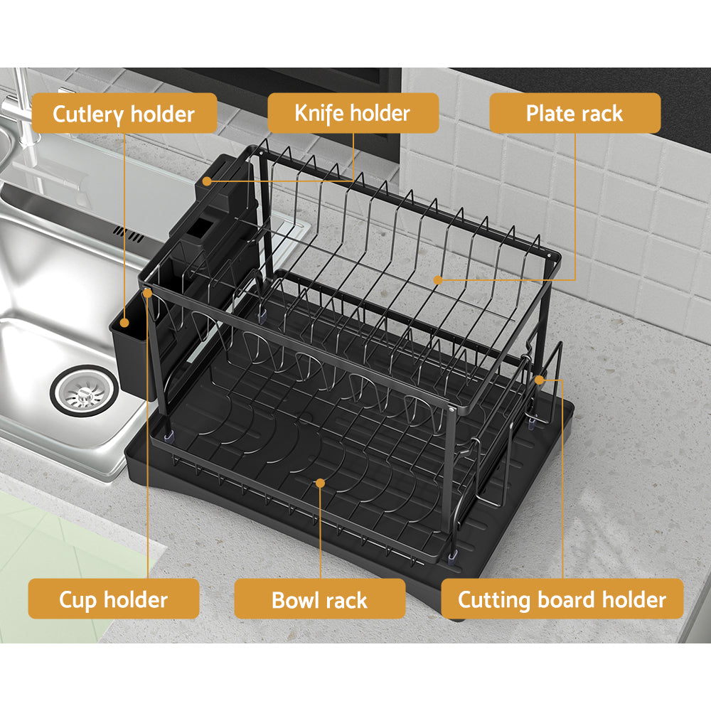 Cefito Dish Rack | Expandable Drying Drainer | Cutlery Holder Tray | Kitchen | 2 Tiers