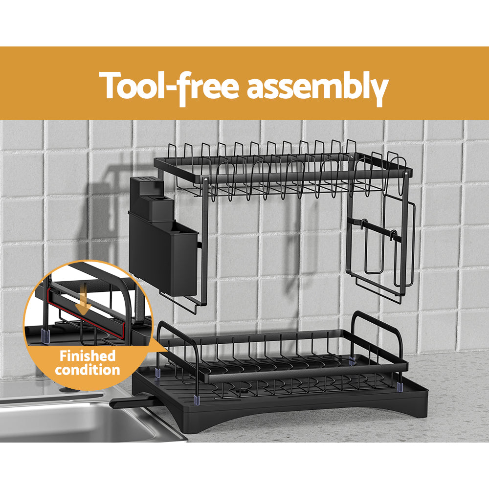 Cefito Dish Rack | Expandable Drying Drainer | Cutlery Holder Tray | Kitchen | 2 Tiers