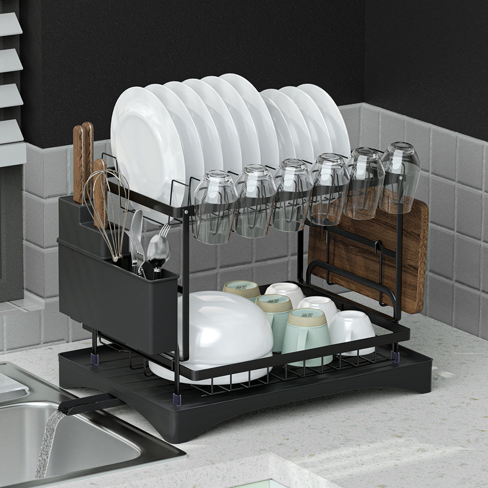 Cefito Dish Rack | Expandable Drying Drainer | Cutlery Holder Tray | Kitchen | 2 Tiers