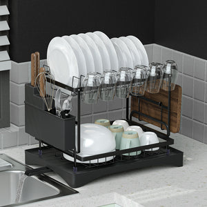 Cefito Dish Rack | Expandable Drying Drainer | Cutlery Holder Tray | Kitchen | 2 Tiers