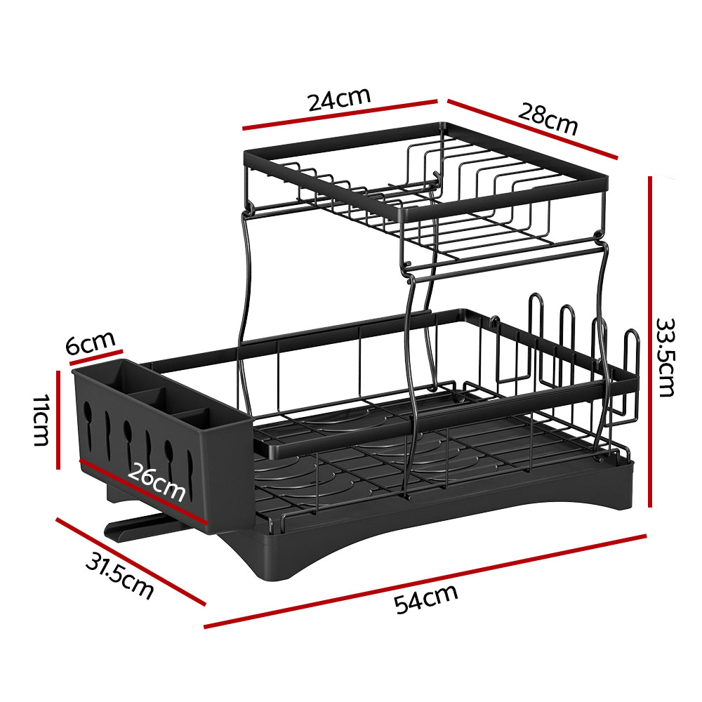 Cefito | Dish Rack | Expandable Drying Drainer | Cutlery Holder Tray | Kitchen | 2 Tiers