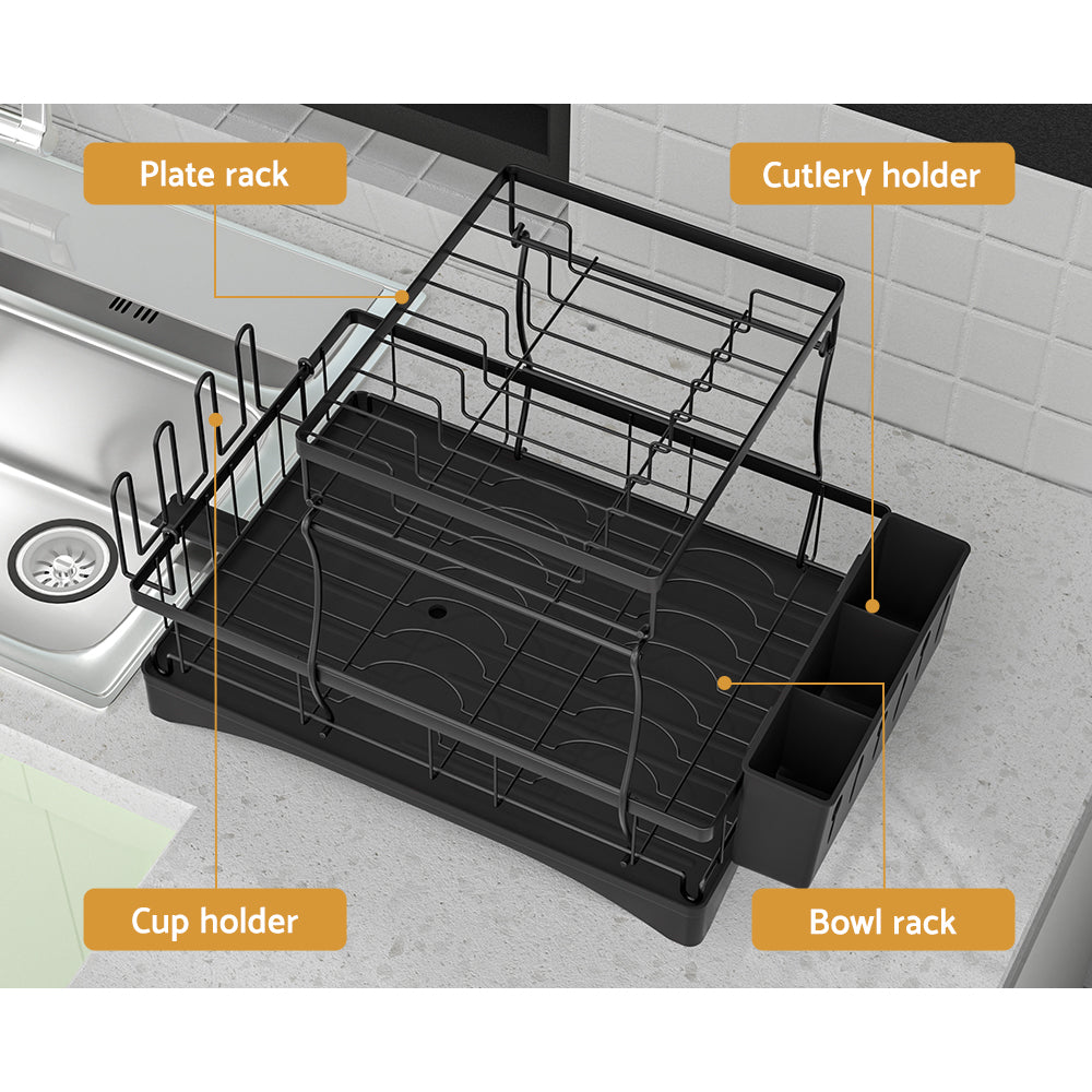 Cefito | Dish Rack | Expandable Drying Drainer | Cutlery Holder Tray | Kitchen | 2 Tiers