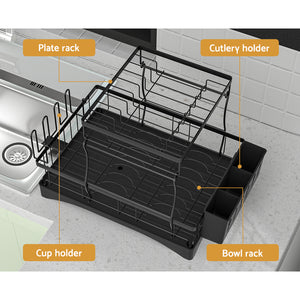 Cefito | Dish Rack | Expandable Drying Drainer | Cutlery Holder Tray | Kitchen | 2 Tiers