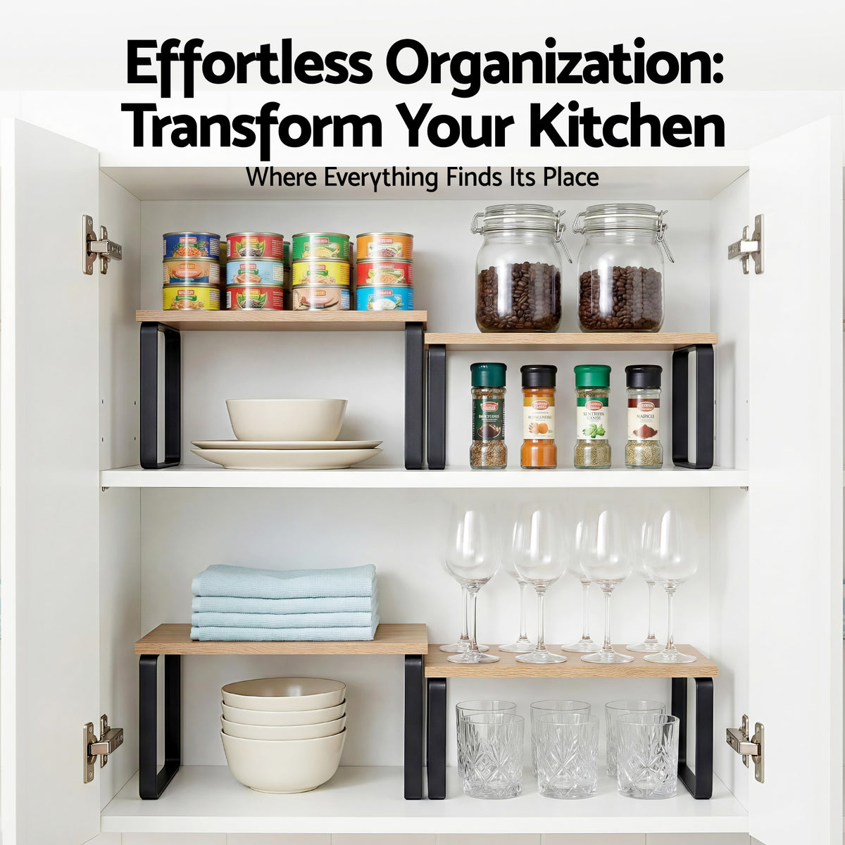 Kitchen Storage Shelves Set of 2 | Cupboard Organiser Rack
