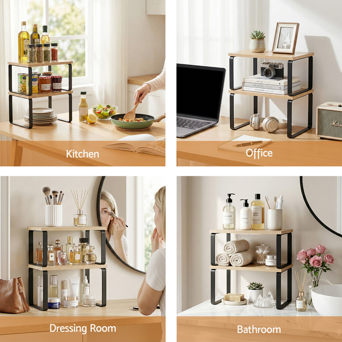 Kitchen Storage Shelves Set of 2 | Cupboard Organiser Rack
