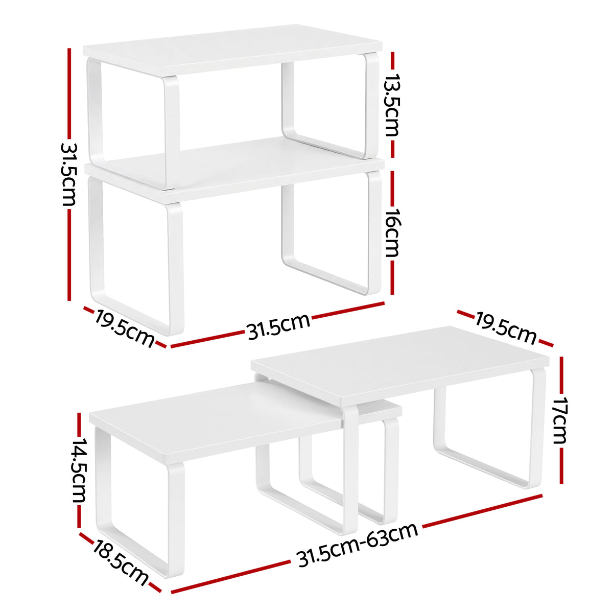 Kitchen Storage Shelves Set of 2 | Cupboard Organiser Rack