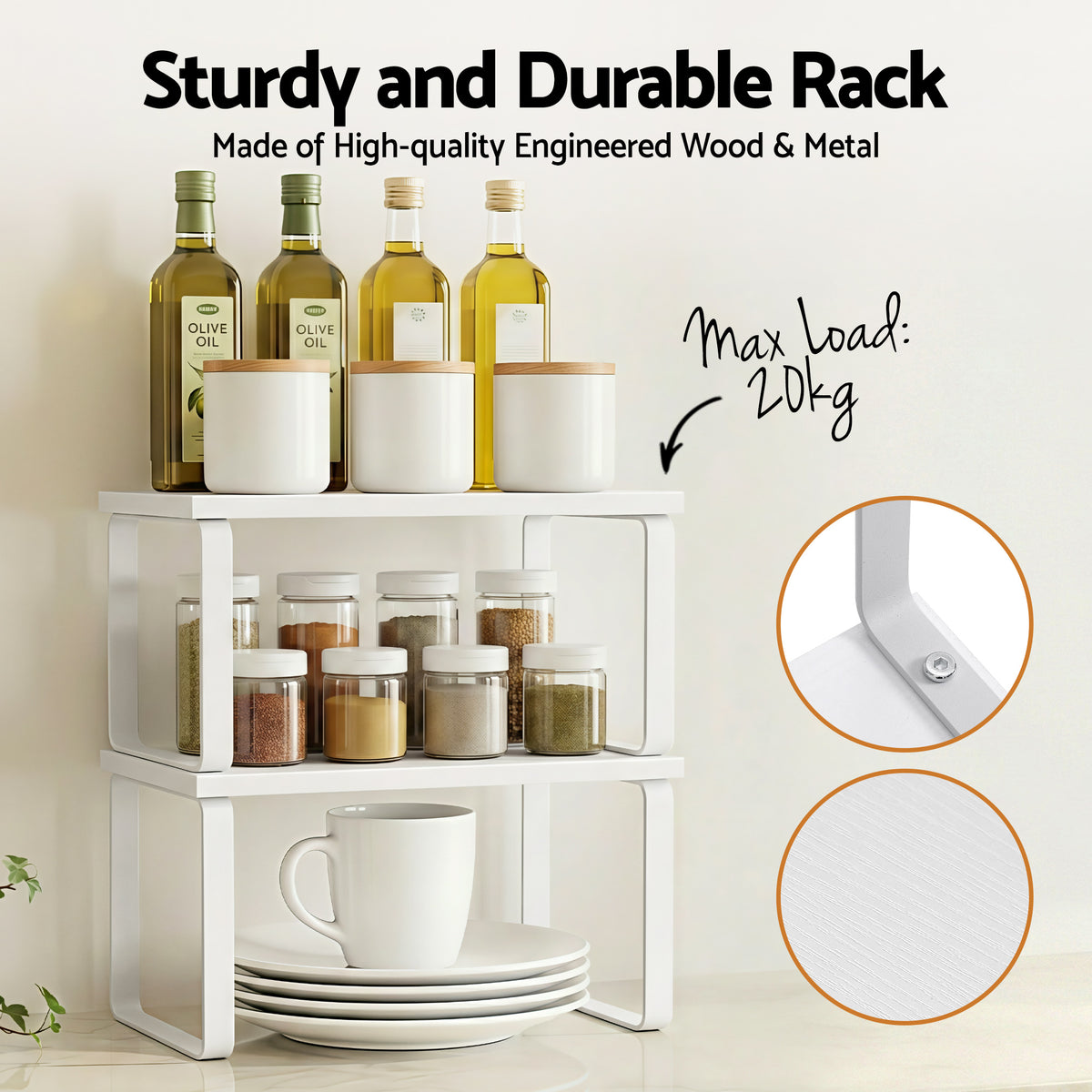 Kitchen Storage Shelves Set of 2 | Cupboard Organiser Rack