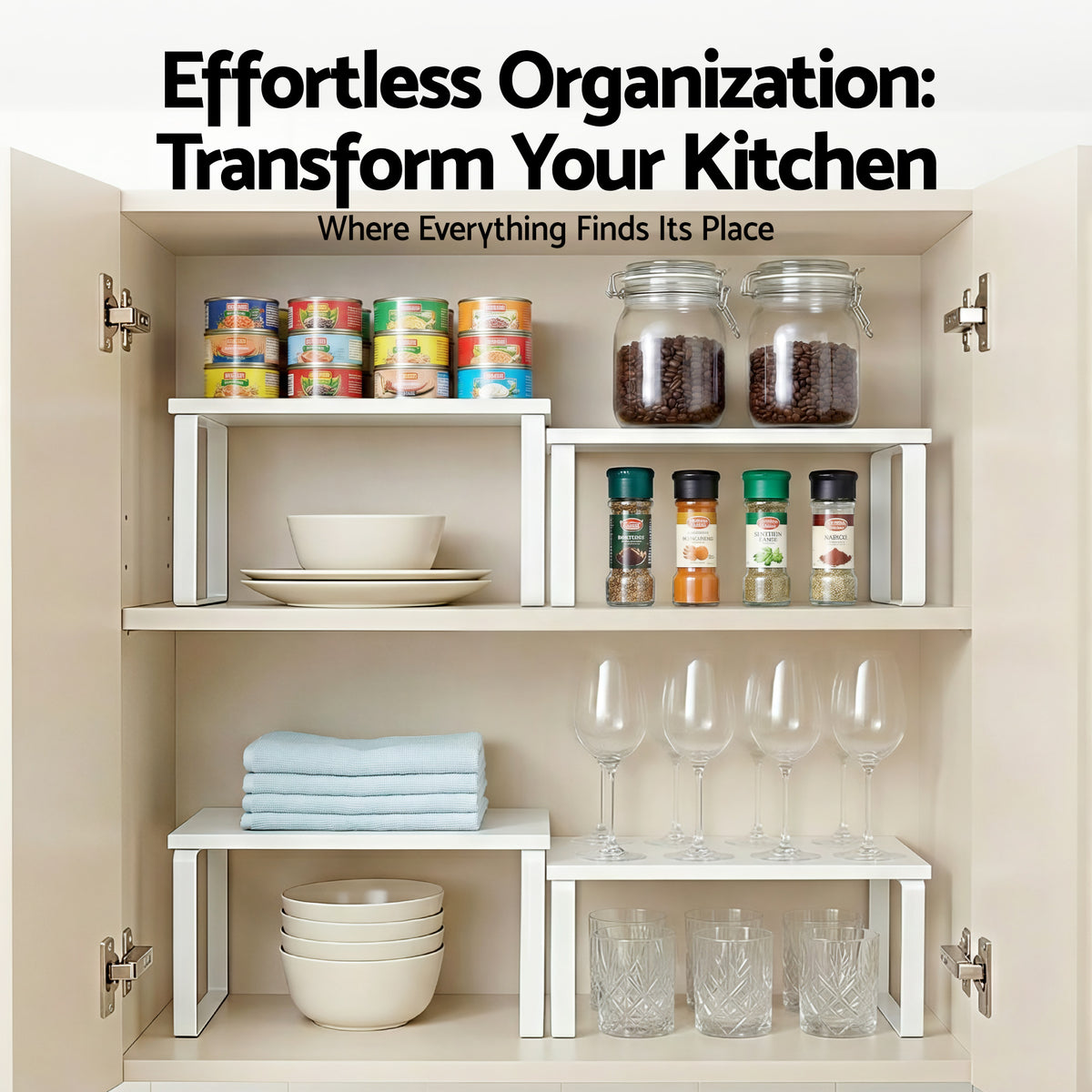 Kitchen Storage Shelves Set of 2 | Cupboard Organiser Rack