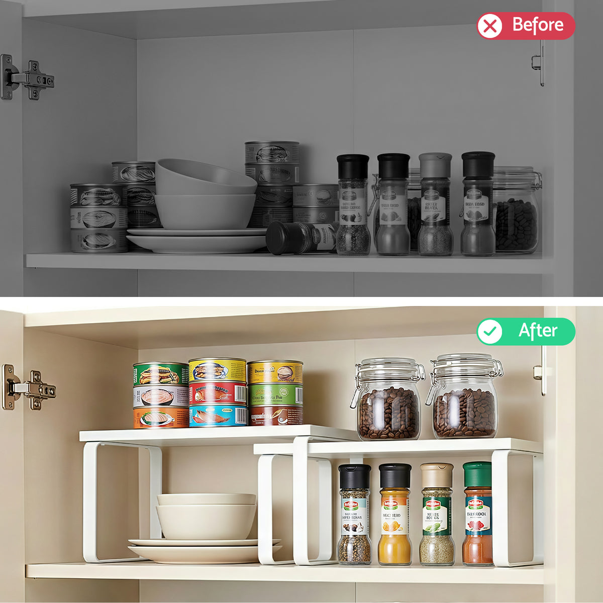 Kitchen Storage Shelves Set of 2 | Cupboard Organiser Rack