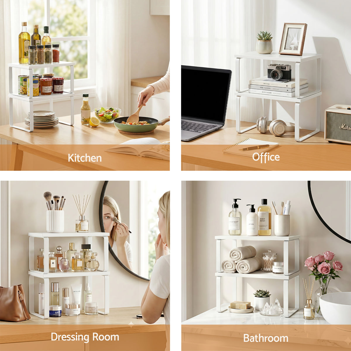 Kitchen Storage Shelves Set of 2 | Cupboard Organiser Rack