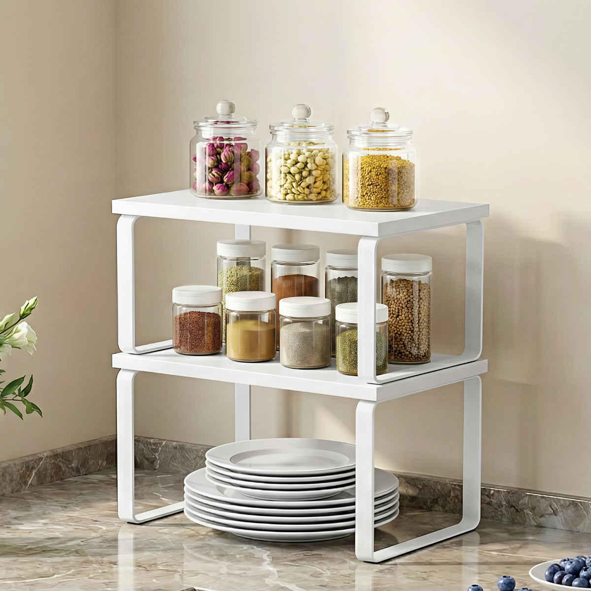 Kitchen Storage Shelves Set of 2 | Cupboard Organiser Rack