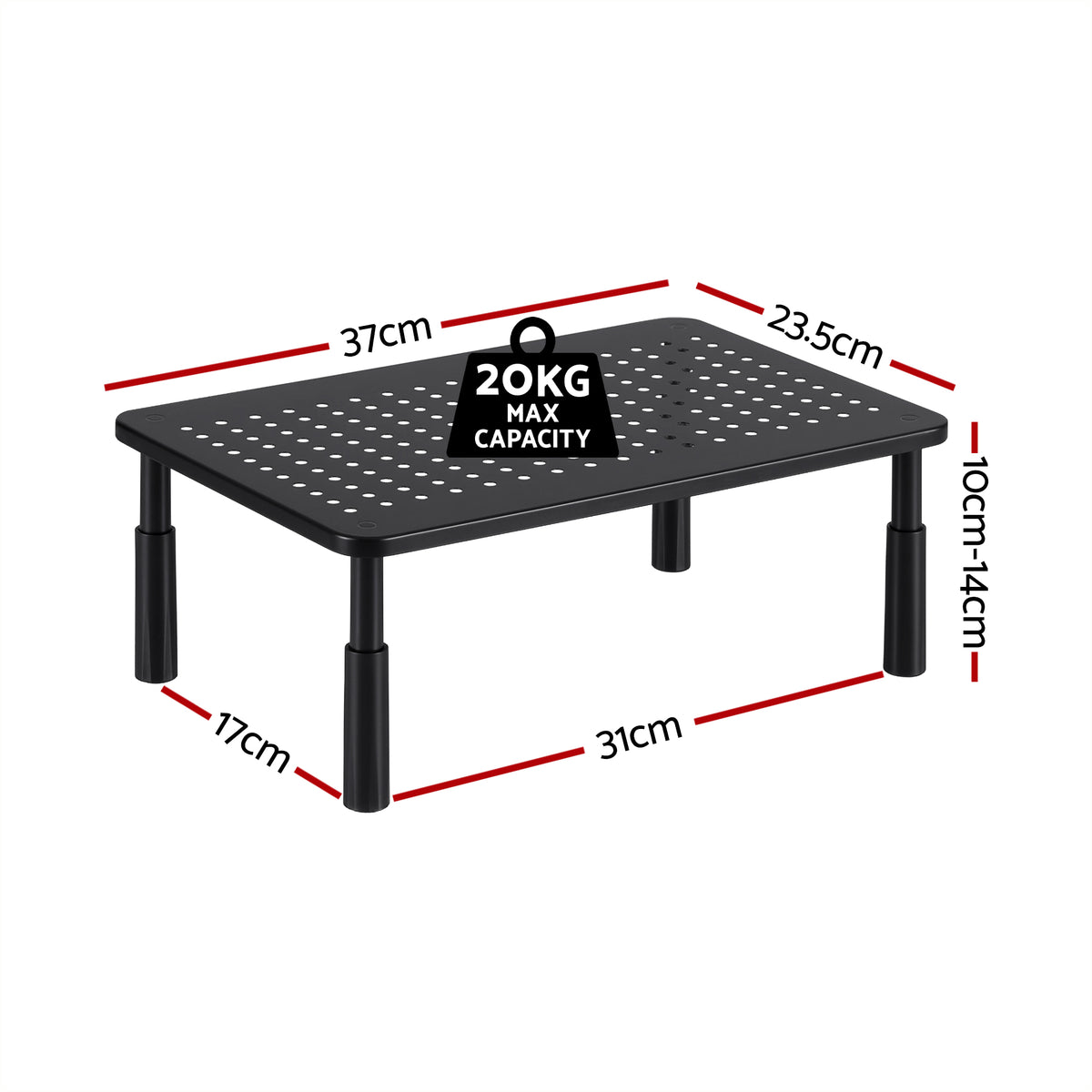 Monitor Stand | Adjustable Riser | 3 Height Levels | Desk Organiser | Black