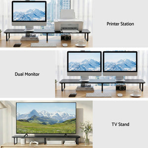 Dual Monitor Stand | 100cm Desk Riser | Laptop Stand + Desk Organiser | Black