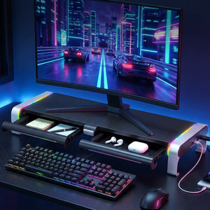 RGB Monitor Stand | USB Hub | Desk Organiser Charging Stand | Black
