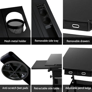 Drawing Desk & Stool Set | Adjustable Drafting Table | Tilt Angle with Drawers | Black