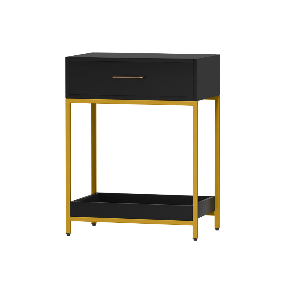 Bedside Table Drawers | Side Table Shelf | Storage Nightstand | Black | MASON