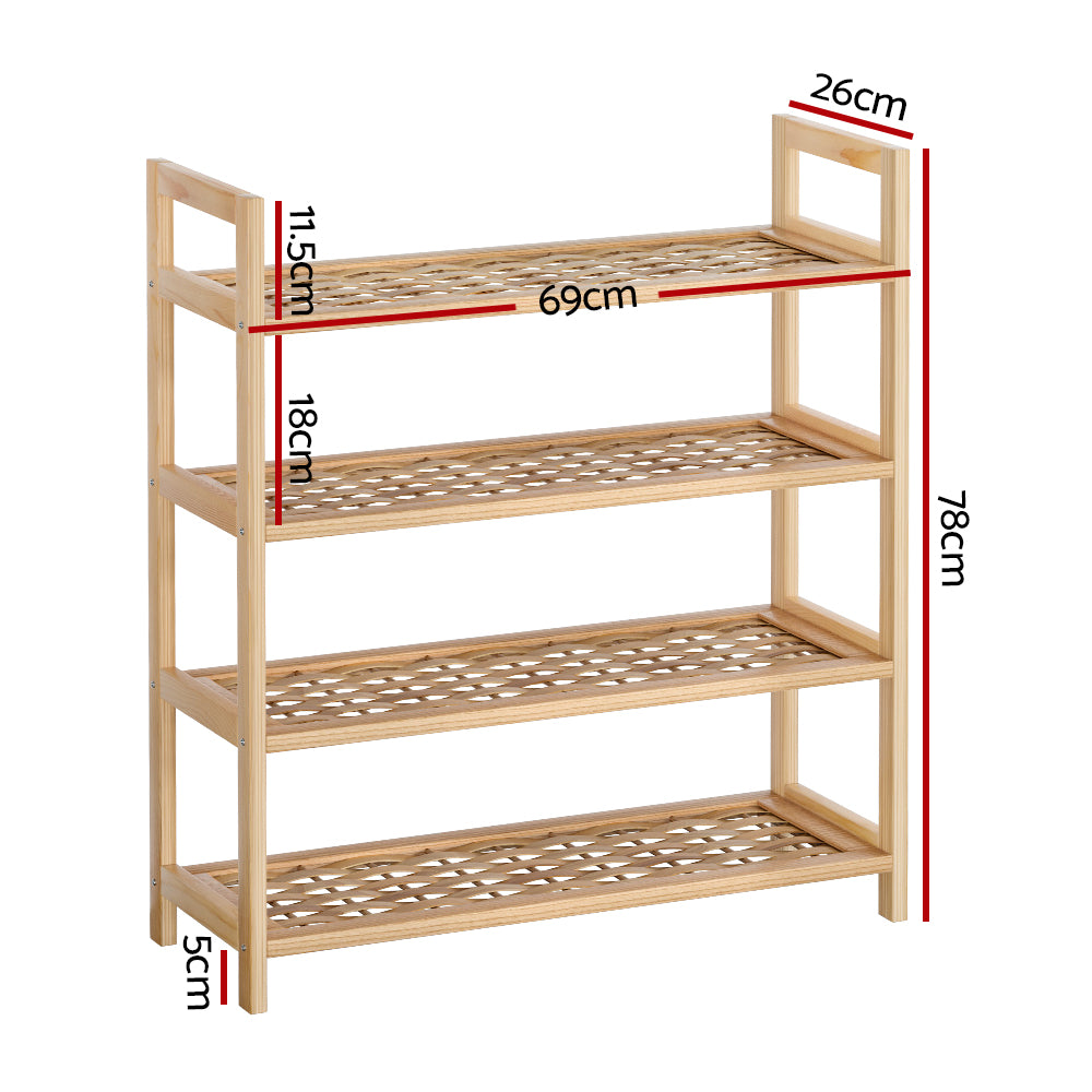 4-Tier Shoe Rack | 12 Pairs | Shoe Storage | Weaved Shelves