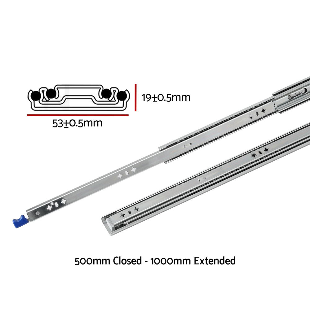 Full Extension Locking Drawer Slides 2pc | Heavy Duty | 500–1000mm