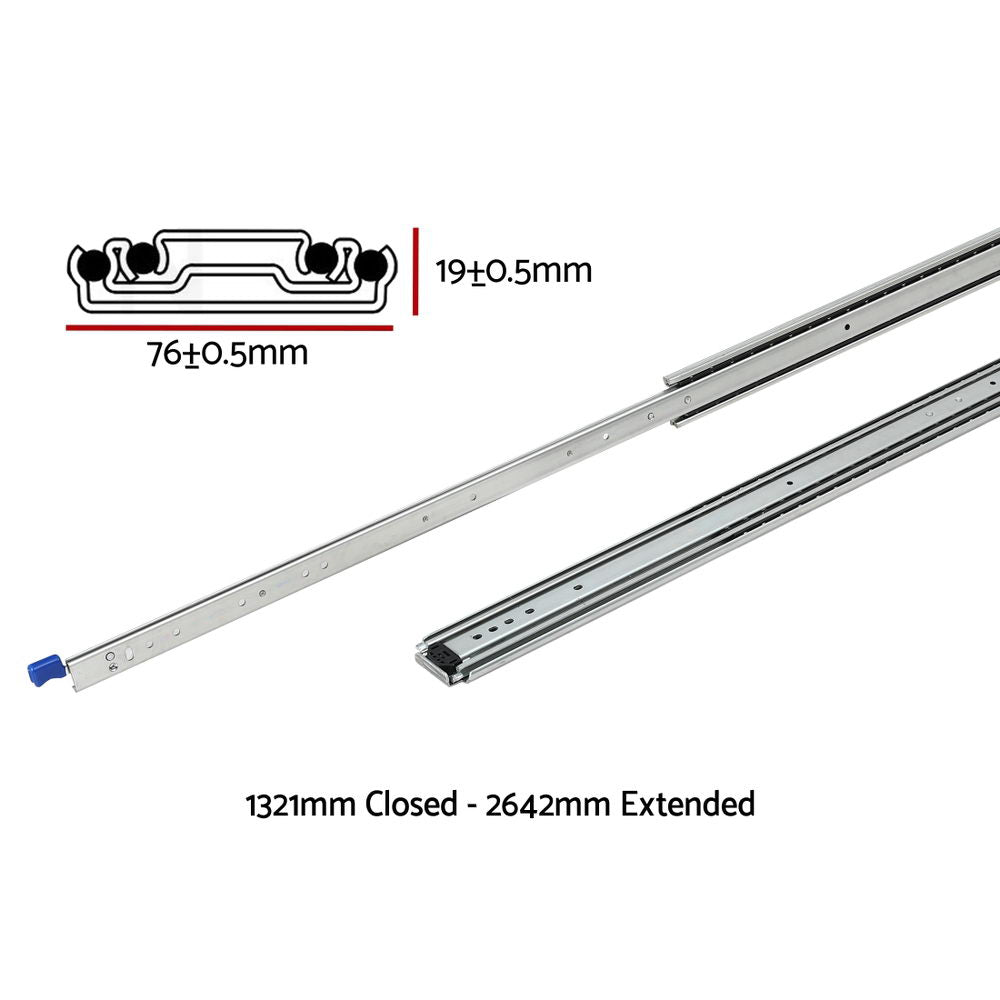 Drawer Slides Set 2pc | Full Extension Locking | 227kg | 1321–2642mm