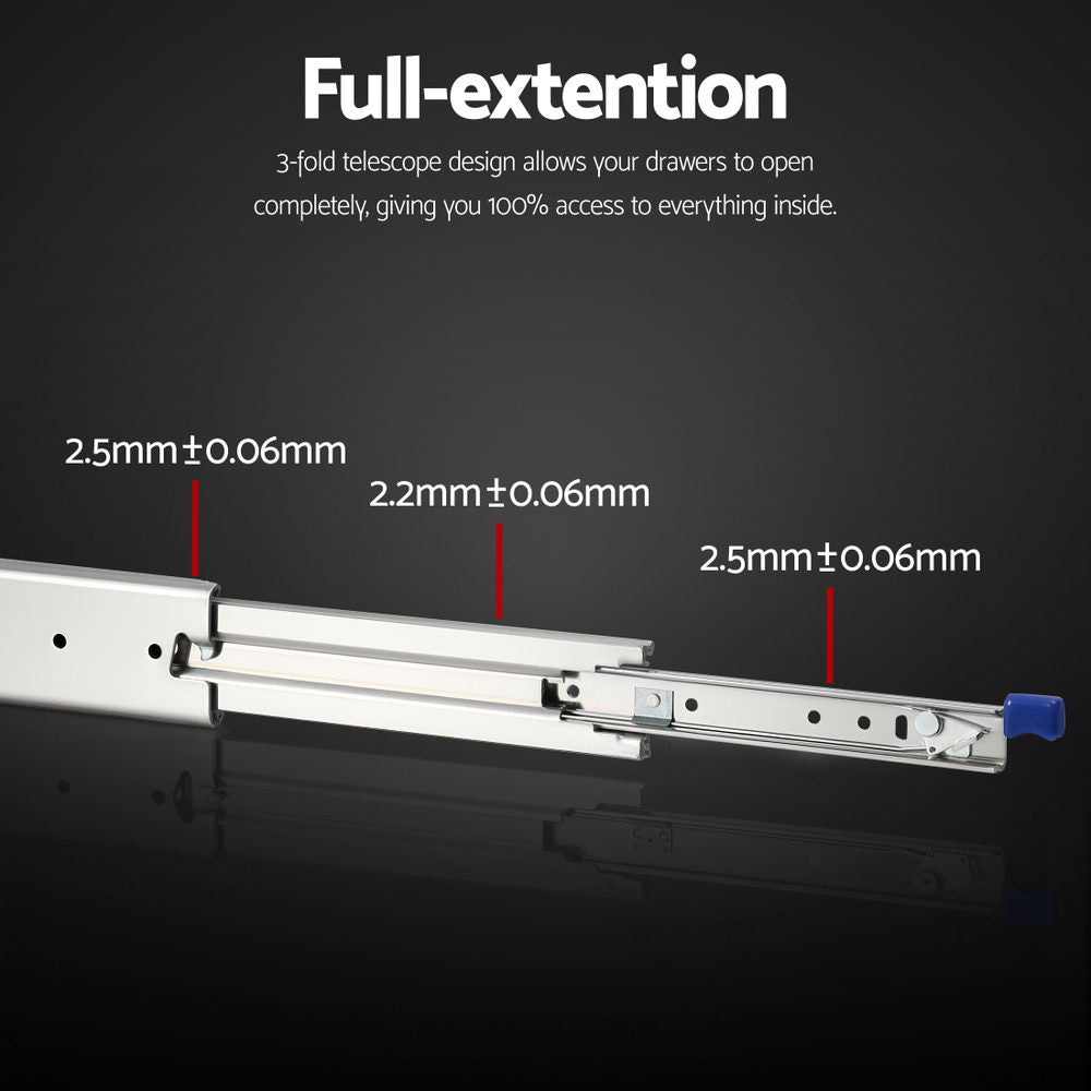 Heavy Duty Drawer Slides 2pc | Full Extension Locking | 227kg | 1804–3608mm