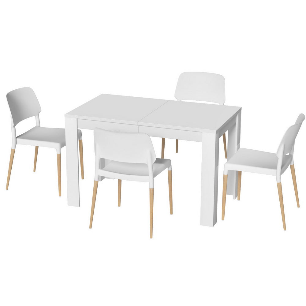 Dining Table & 4 Chairs Set | White Wood | Elegant Design