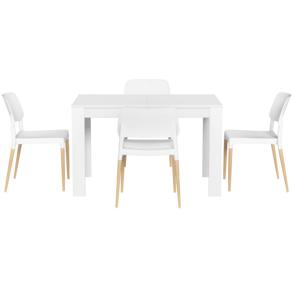 Dining Table & 4 Chairs Set | White Wood | Elegant Design