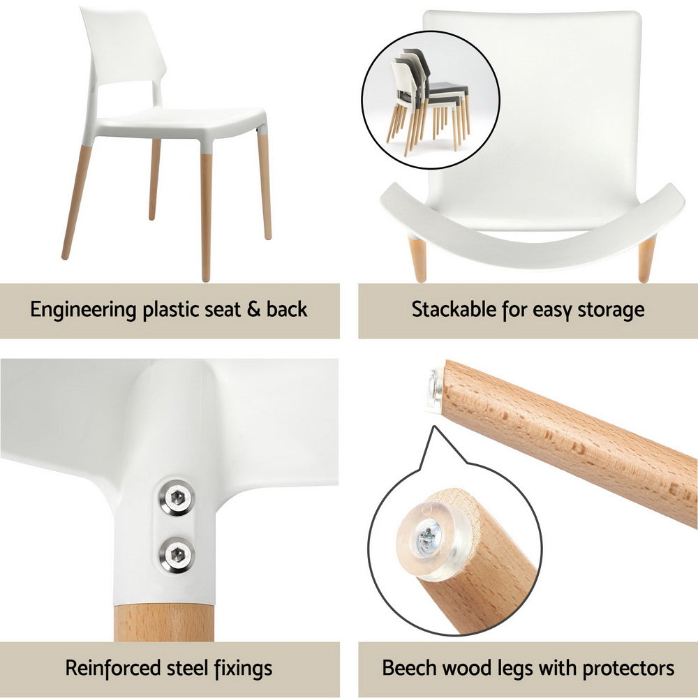 Dining Table & 4 Chairs Set | White Wood | Elegant Design