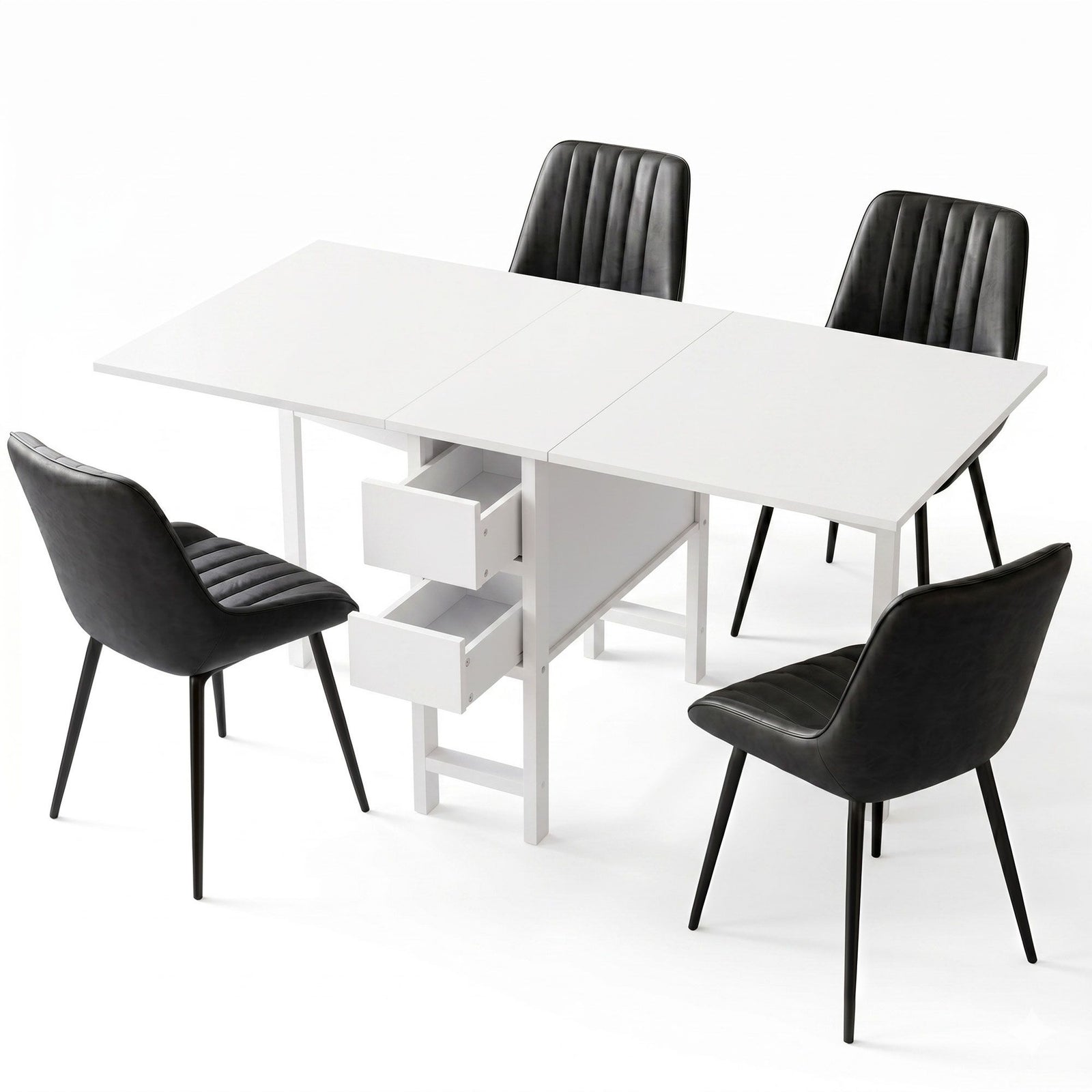 Foldable Dining Table Set | 5 Piece | 2 Drawers | Black & White