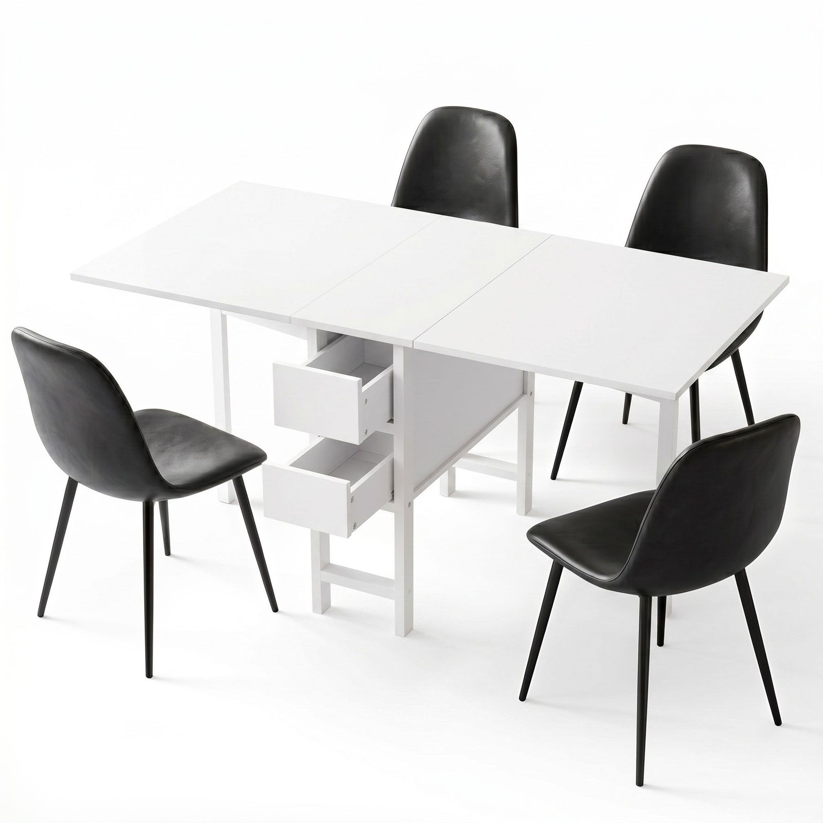 Foldable Kitchen Dining Set | 5 Piece Table & Chairs with Storage Drawers