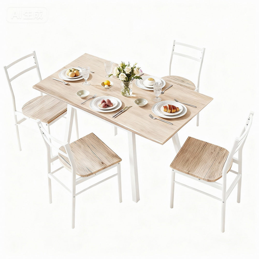 Dining Table Set 5pc | Foldable Kitchen Furniture | Natural White