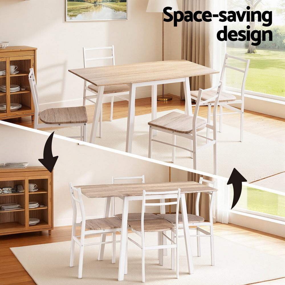 Dining Table Set 5pc | Foldable Kitchen Furniture | Natural White