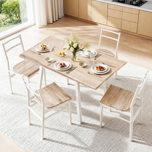 Dining Table Set 5pc | Foldable Kitchen Furniture | Natural White