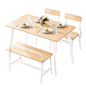 Dining Set 4pc | Table + Bench Seating | Kitchen Furniture | Natural & White