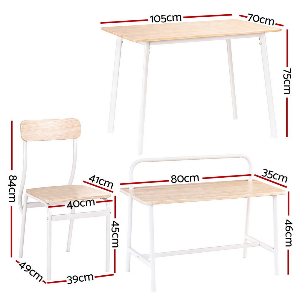 Dining Set 4pc | Table + Bench Seating | Kitchen Furniture | Natural & White