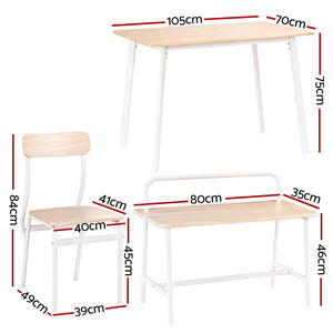 Dining Set 4pc | Table + Bench Seating | Kitchen Furniture | Natural & White