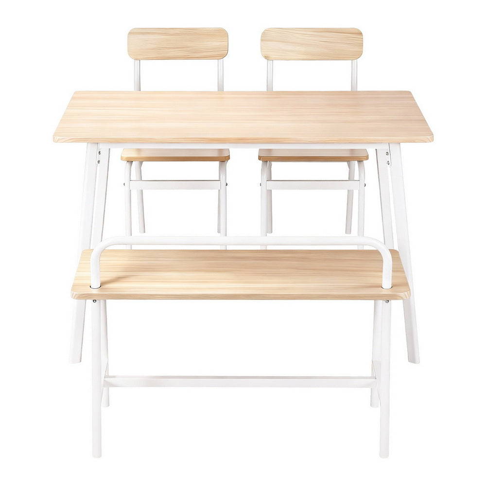 Dining Set 4pc | Table + Bench Seating | Kitchen Furniture | Natural & White