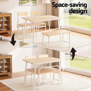 Dining Set 4pc | Table + Bench Seating | Kitchen Furniture | Natural & White