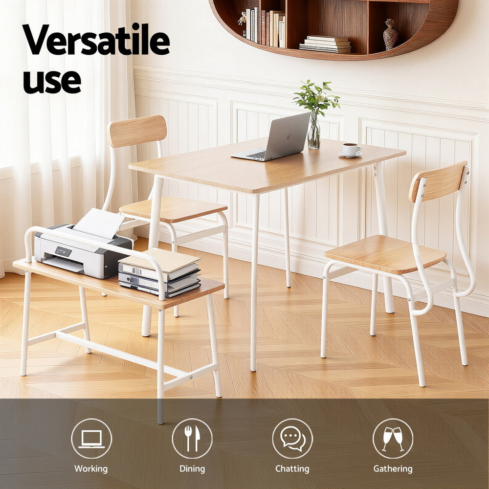 Dining Set 4pc | Table + Bench Seating | Kitchen Furniture | Natural & White