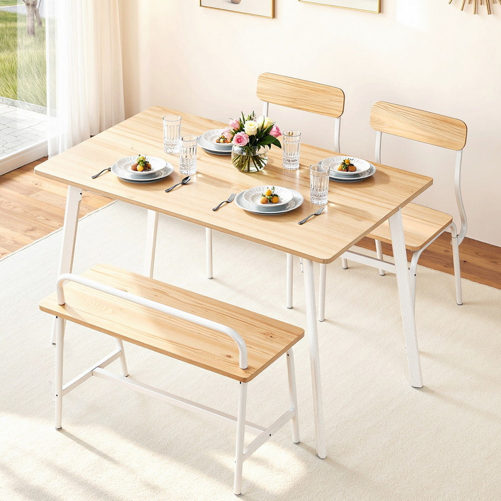 Dining Set 4pc | Table + Bench Seating | Kitchen Furniture | Natural & White