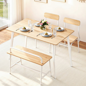 Dining Set 4pc | Table + Bench Seating | Kitchen Furniture | Natural & White