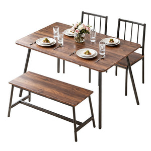 Dining Table & Bench Set 4pc | Rustic Brown Finish (Version B)