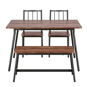 Dining Table & Bench Set 4pc | Rustic Brown Finish (Version B)