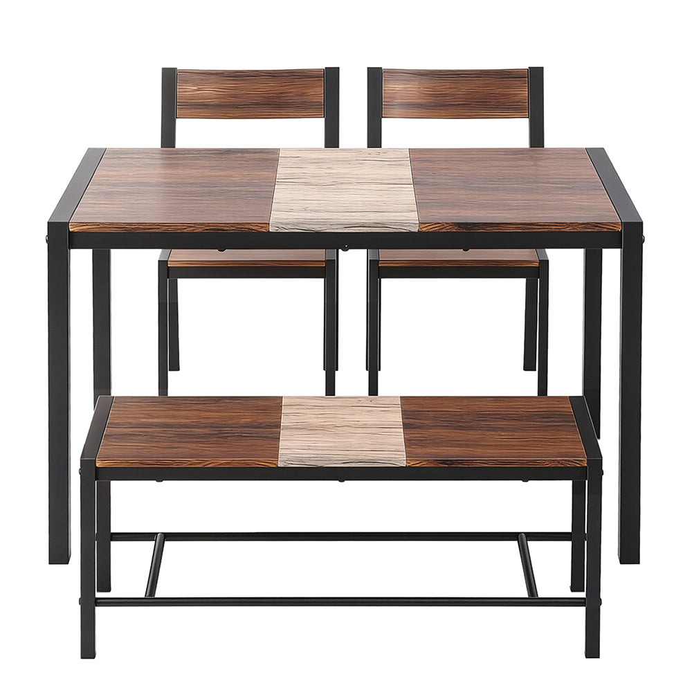 Kitchen Dining Set 4pc | Table + Bench Seats | Rustic Brown (Version A)